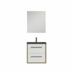 Tiger Boston Badmeubelset Incl Spiegel En Zwarte Wastafel 60cm Chalet Eiken