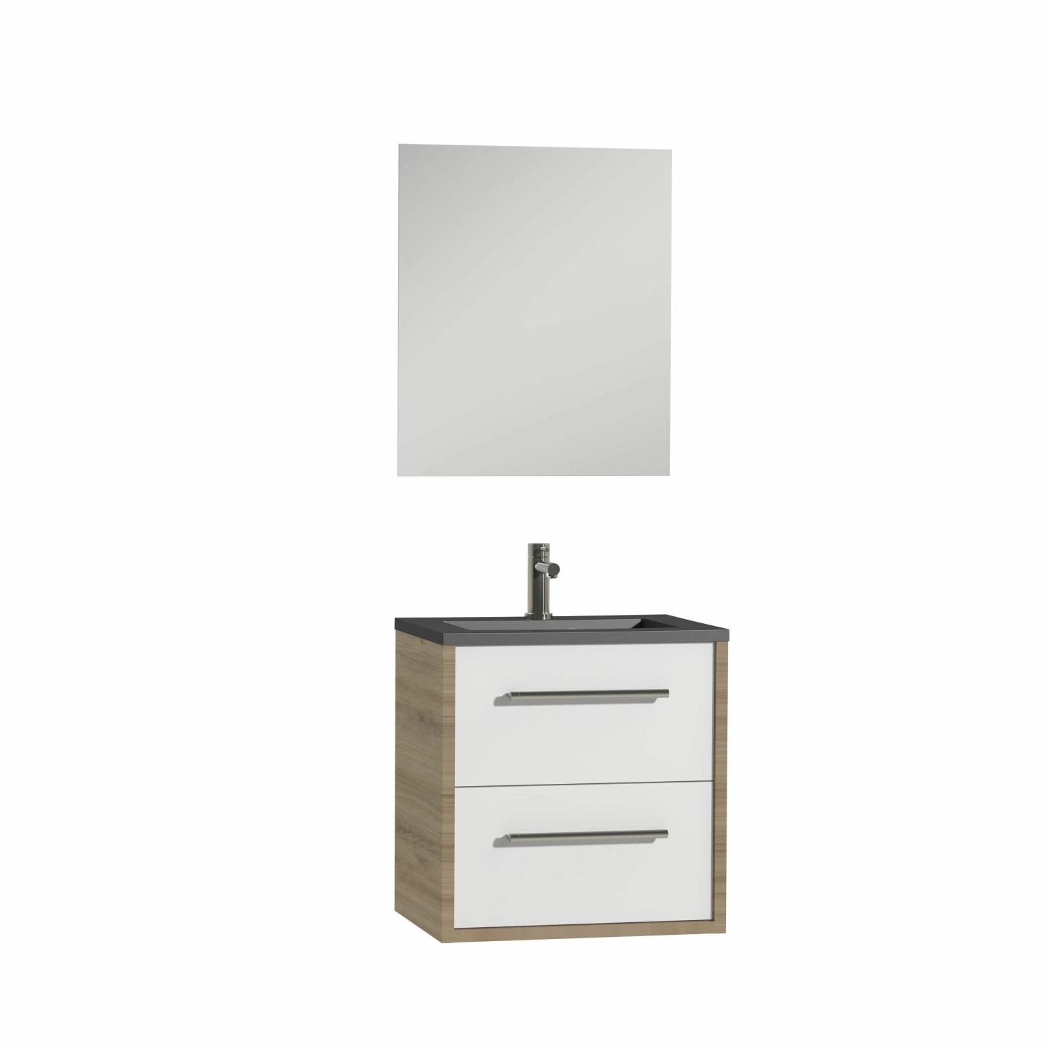 Tiger Boston Badmeubelset Incl Spiegel En Zwarte Wastafel 60cm Chalet Eiken - Afbeelding 3