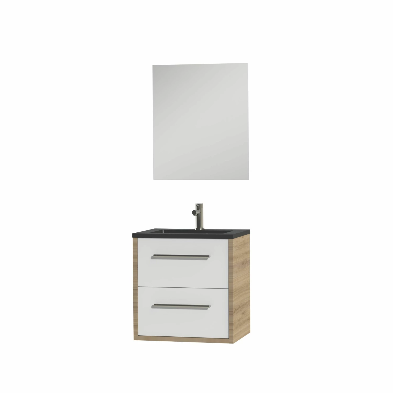 Tiger Boston Badmeubelset Incl Spiegel En Zwarte Wastafel 60cm Chalet Eiken - Afbeelding 2