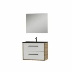 Tiger Boston Badmeubelset Incl Spiegel En Zwarte Wastafel 80cm Chalet Eiken