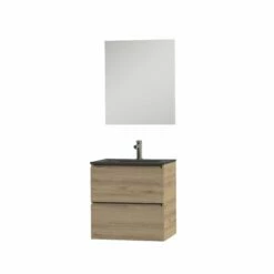Tiger Loft Badmeubel Met Spiegel En Zwarte Wastafel 60cm Chalet Eiken