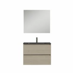 Tiger Loft Badmeubel Met Spiegel En Zwarte Wastafel 80cm Naturel Eiken