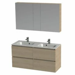 Tiger Loft Badmeubel Met Spiegelkast En Witte Wastafel 120cm Naturel Eiken