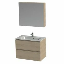 Tiger Loft Badmeubel Met Spiegelkast En Witte Wastafel 80cm Naturel Eiken