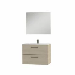 Tiger Studio Badkamermeubel Incl Spiegel En Witte Wastafel 80cm Naturel Eiken