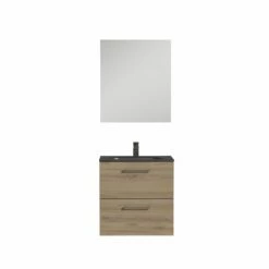 Tiger Studio Badkamermeubel Incl Spiegel En Zwarte Wastafel 60cm Chalet Eiken