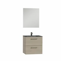 Tiger Studio Badkamermeubel Incl Spiegel En Zwarte Wastafel 60cm Naturel Eiken