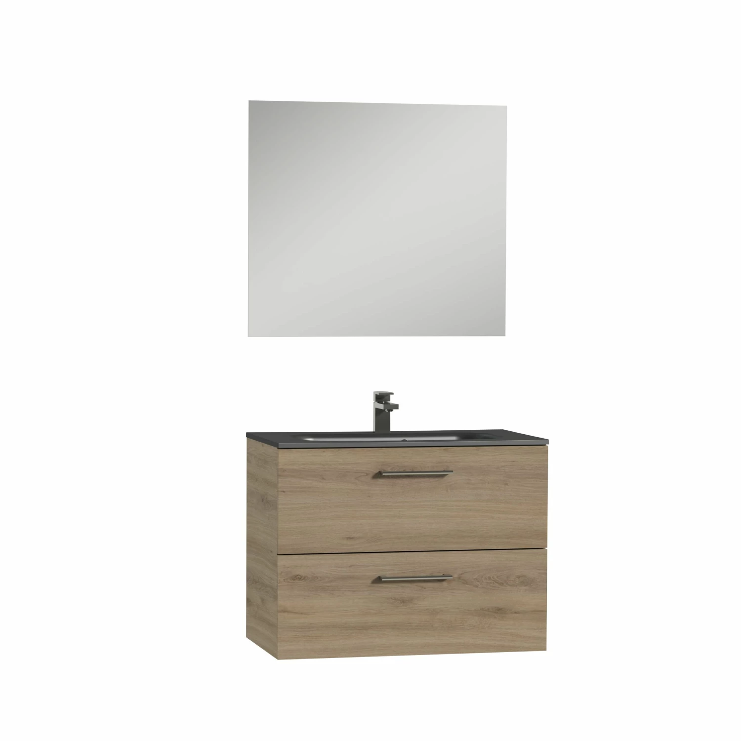 Tiger Studio Badkamermeubel Incl Spiegel En Zwarte Wastafel 80cm Chalet Eiken - Afbeelding 3