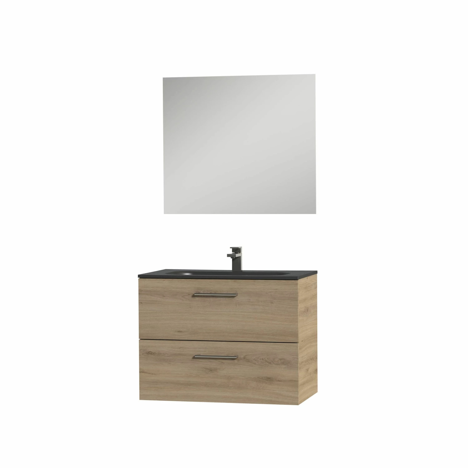 Tiger Studio Badkamermeubel Incl Spiegel En Zwarte Wastafel 80cm Chalet Eiken