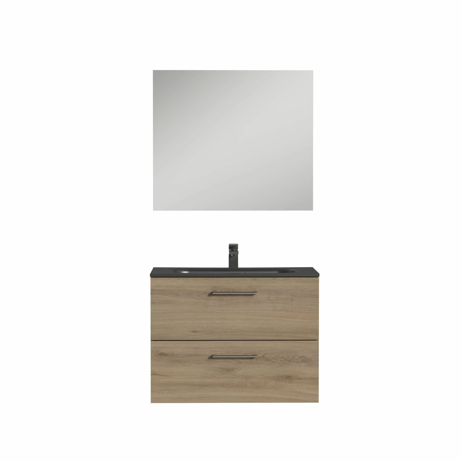 Tiger Studio Badkamermeubel Incl Spiegel En Zwarte Wastafel 80cm Chalet Eiken - Afbeelding 2