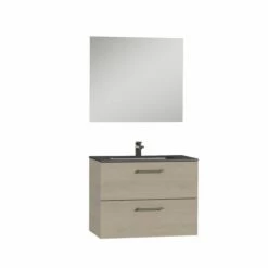 Tiger Studio Badkamermeubel Incl Spiegel En Zwarte Wastafel 80cm Naturel Eiken