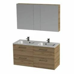Tiger Studio Badkamermeubel Met Spiegelkast En Witte Wastafel 120cm Chalet Eiken