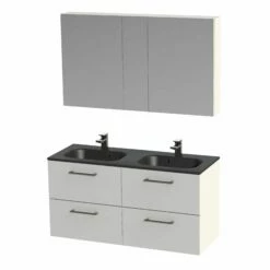 Tiger Studio Badkamermeubel Met Spiegelkast En Zwarte Wastafel 120cm Wit