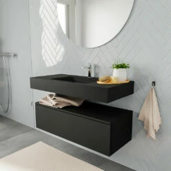 Zaro ALAN Vrijhangende Wastafel 100cm Met Wasbak Enkel Midden En Onderkast In Kleur Zwart Mat 1 Lade(s)