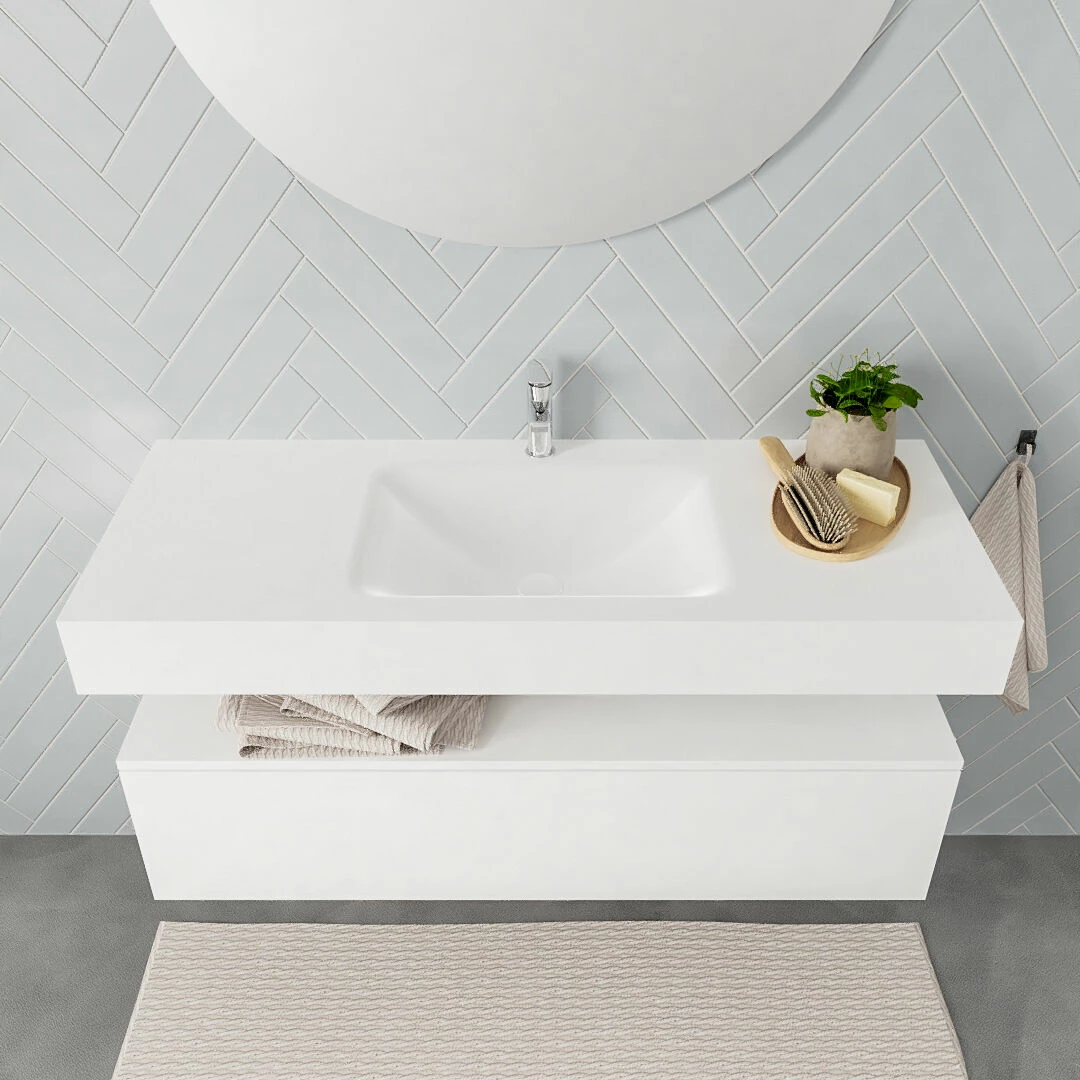 Zaro ALAN Vrijhangende Wastafel 120cm Met Wasbak Enkel Midden En Onderkast In Kleur Wit Mat 1 Lade(s) - Afbeelding 3