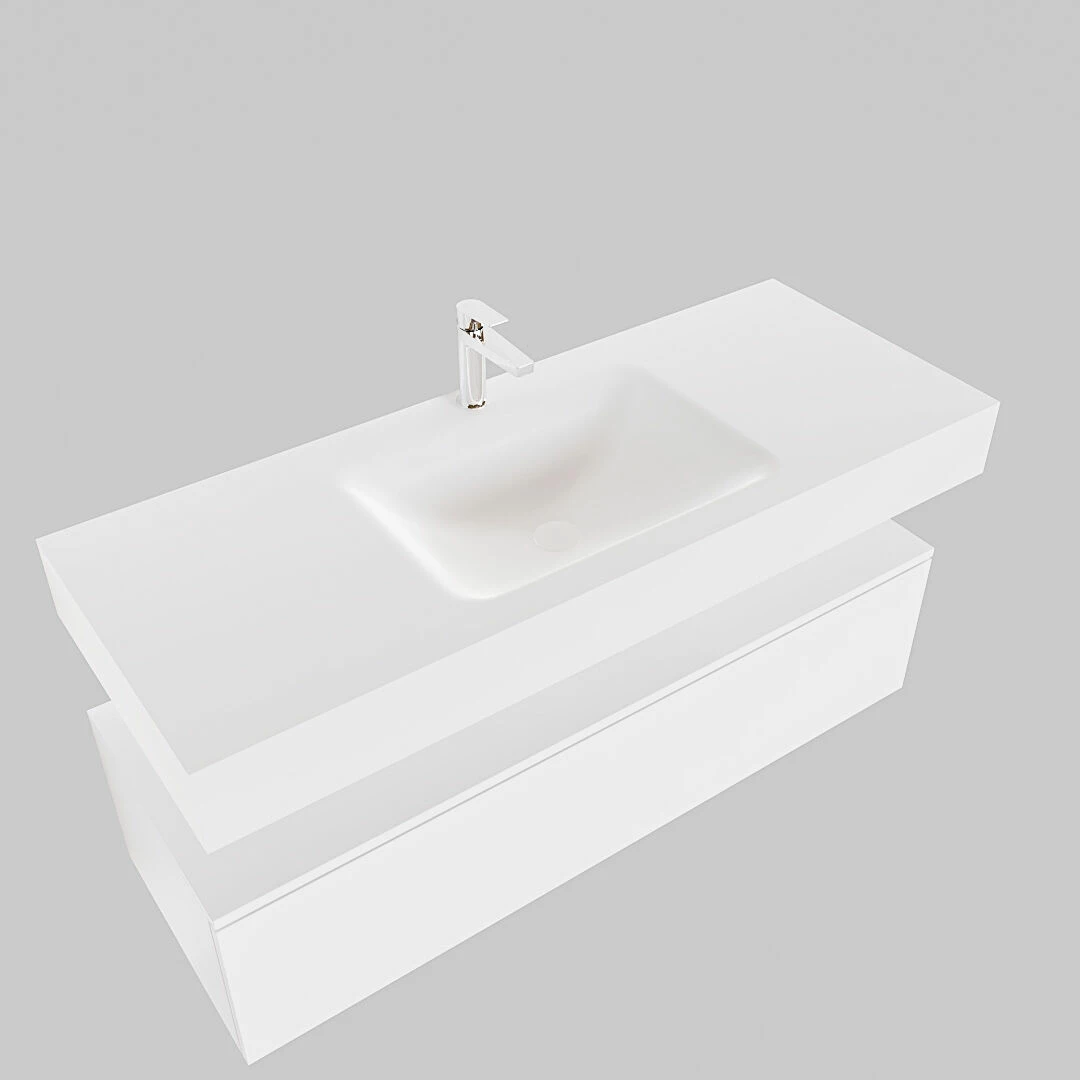 Zaro ALAN Vrijhangende Wastafel 120cm Met Wasbak Enkel Midden En Onderkast In Kleur Wit Mat 1 Lade(s) - Afbeelding 4