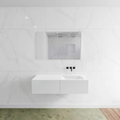 Zaro Lagom Volledig Naadloos Solid Surface Onderkast 120cm Mat Wit Met 2 Lades Push Tot Open. Compleet Met Solid Surface Wastafel Met 0 Kraangat(en)