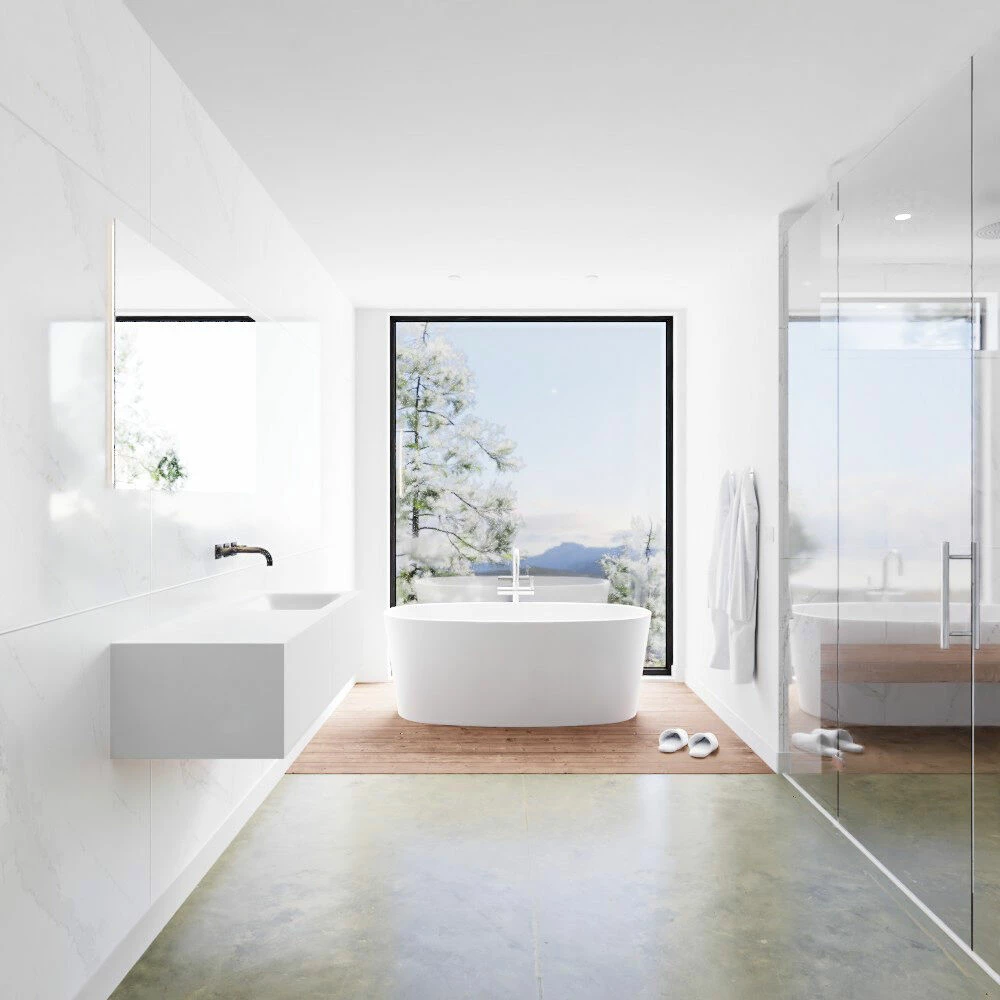 Zaro Lagom Volledig Naadloos Solid Surface Onderkast 120cm Mat Wit Met 2 Lades Push Tot Open. Compleet Met Solid Surface Wastafel Met 0 Kraangat(en) - Afbeelding 3