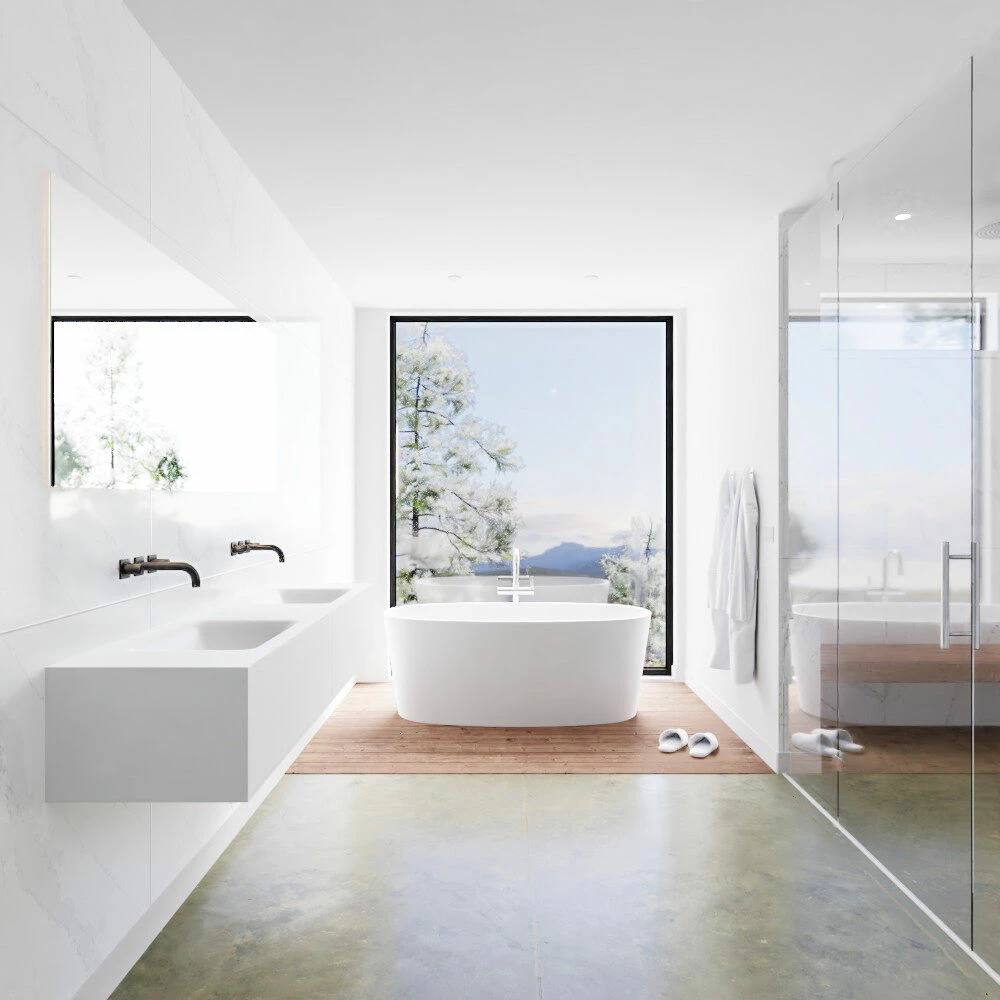 Zaro Lagom Volledig Naadloos Solid Surface Onderkast 180cm Mat Wit Met 2 Lades Push Tot Open. Compleet Met Solid Surface Wastafel Met 0 Kraangat(en) - Afbeelding 3