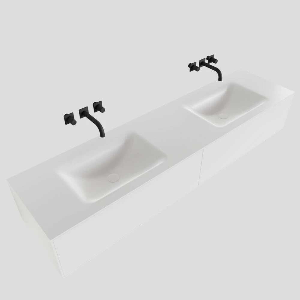 Zaro Lagom Volledig Naadloos Solid Surface Onderkast 180cm Mat Wit Met 2 Lades Push Tot Open. Compleet Met Solid Surface Wastafel Met 0 Kraangat(en) - Afbeelding 4