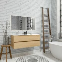 Zaro Sevilla Solid Surface Badmeubel 120cm Licht Eiken 1 Kraangat Spoelbak Links Met 2 Lades