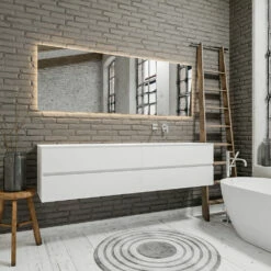 Zaro Sevilla Solid Surface Badmeubel 200cm Mat Wit Zonder Kraangat Spoelbak Rechts Met 4 Lades